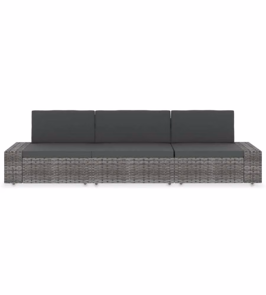 Divano Modulare a 3 Posti in Polyrattan Grigio