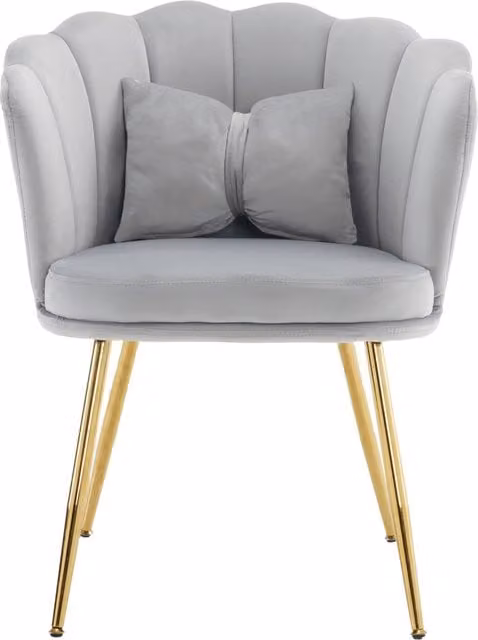 Poltrona Design Moderna VIPhome in Velluto Grigio con Schienale a Petalo e Gambe in Metallo Dorato Lucido – 1