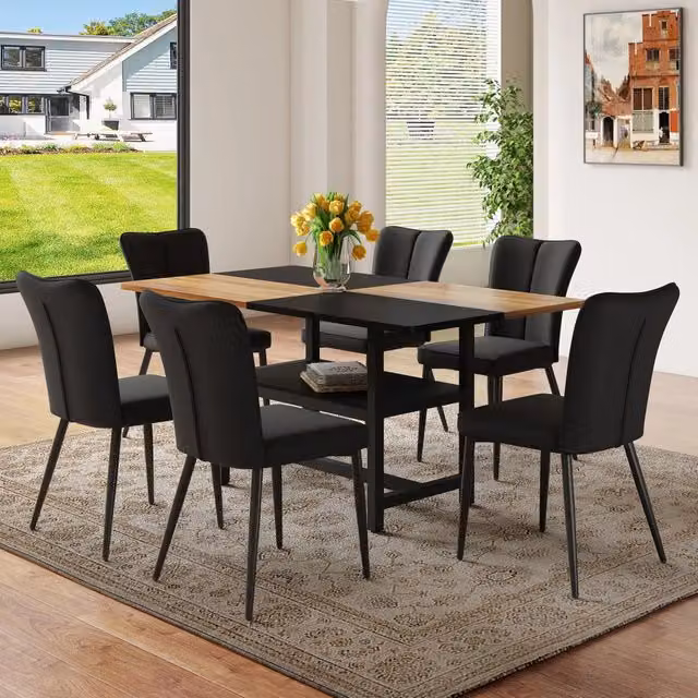 Tavolo da pranzo rettangolare con vano contenitore, 4 sedie in pu e gambe in metallo per sala da pranzo, 160 cm