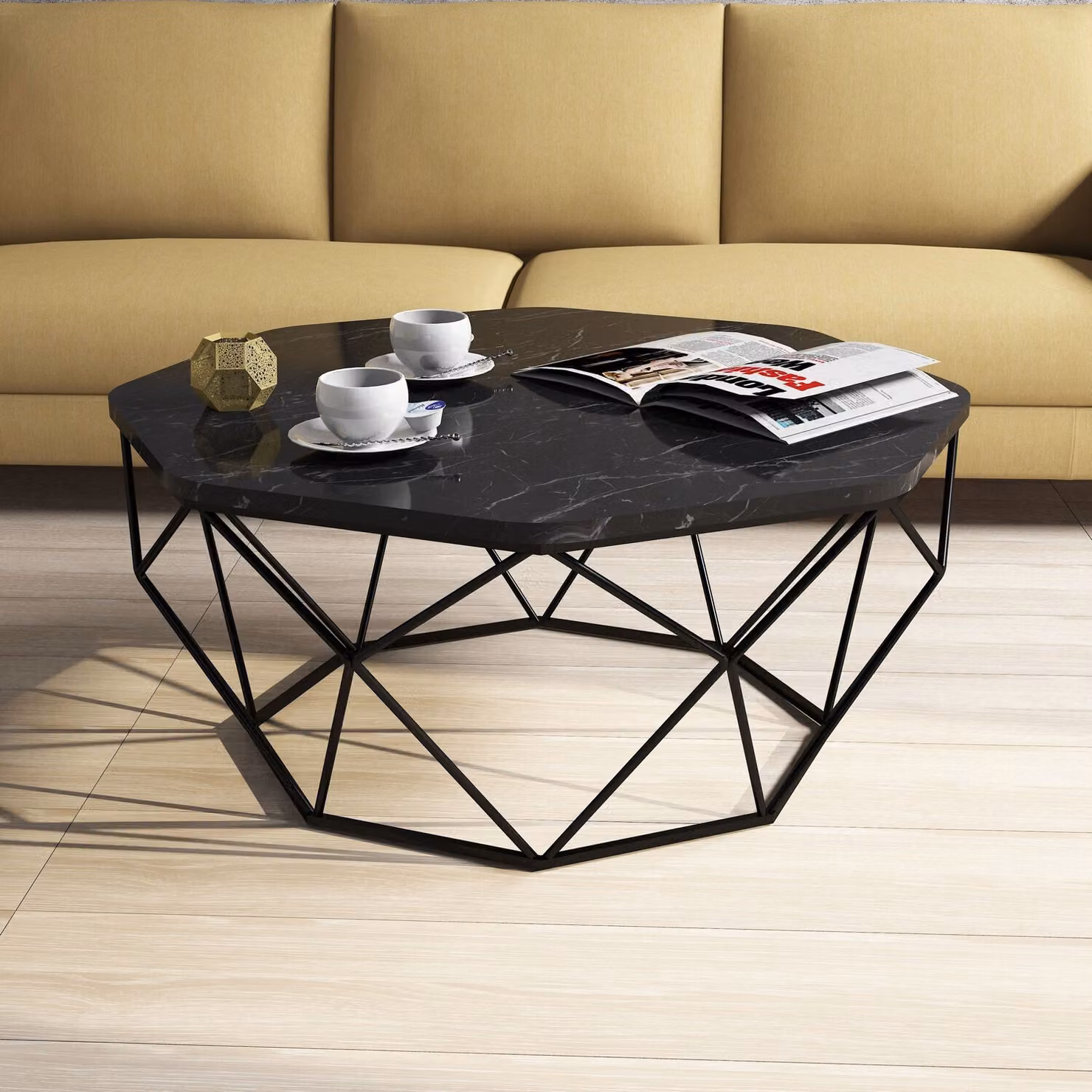 Skye Decor, Diamond - Marmo nero, tavolini da caffè, nero, 90 x 38 x 90 cm