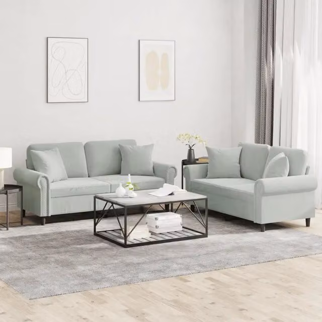 Set di 2 divani moderni vidaXL in velluto grigio con cuscini inclusi