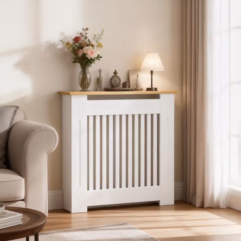 Copertura per termosifoni in MDF, dimensioni 78 x 20 x 83 cm, design a lamelle, pratico ripiano, facile da montare, ideale per camere da letto e soggiorni