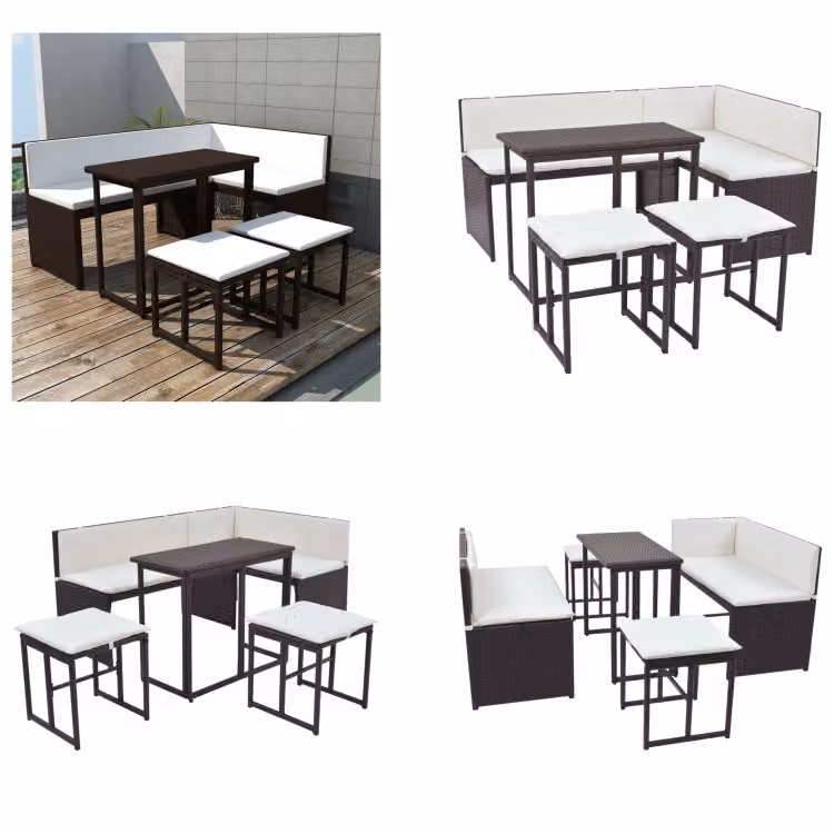 vidaXL set da pranzo da giardino 5 pezzi acciaio poli rattan marrone - Set di mobili da giardino - Set di mobili da giardino - Divano da giardino - Divani da giardino