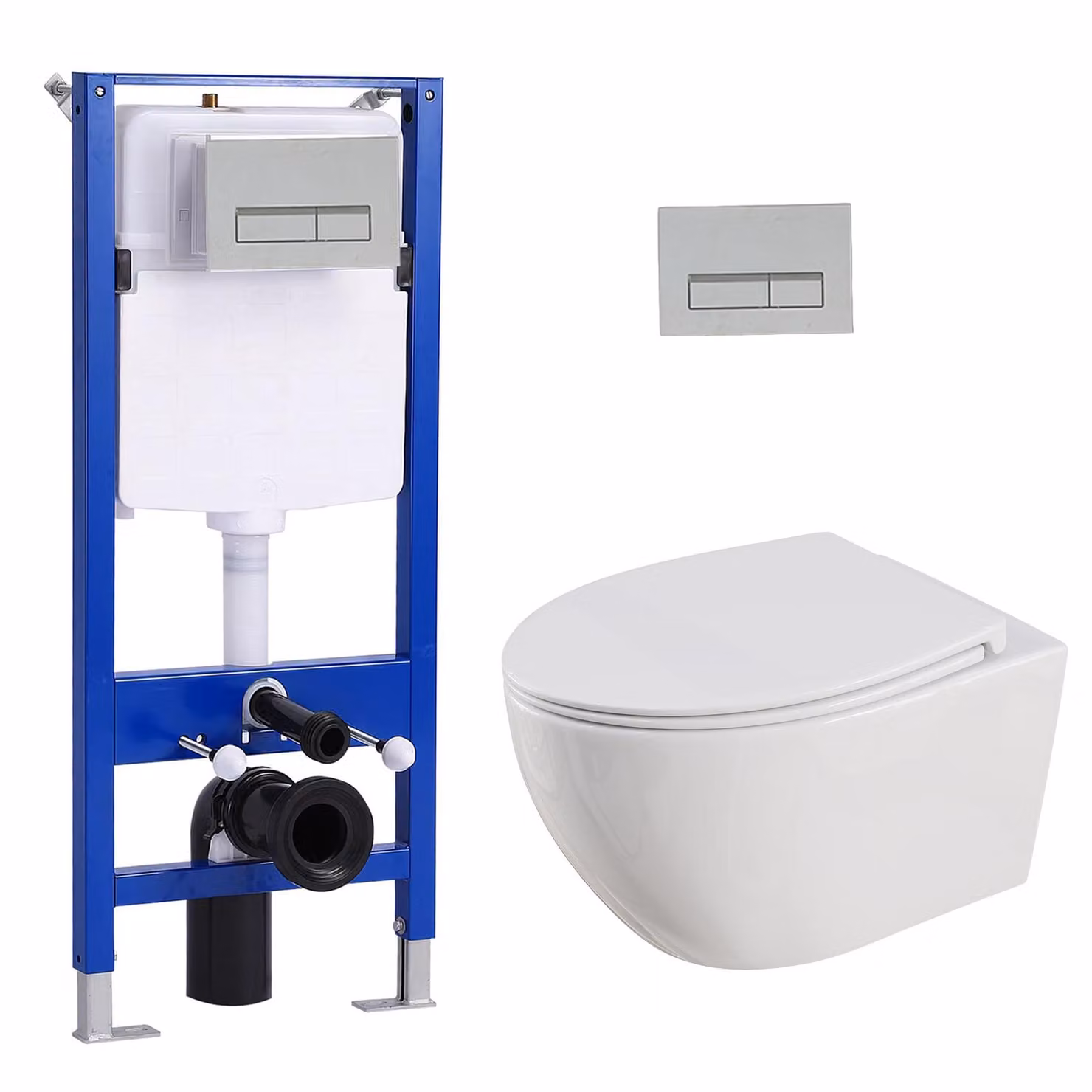 Set di elementi da incasso per WC + WC sospeso + cassetta di scarico da 114 cm con piastra di spinta rettangolare cromata HOROW