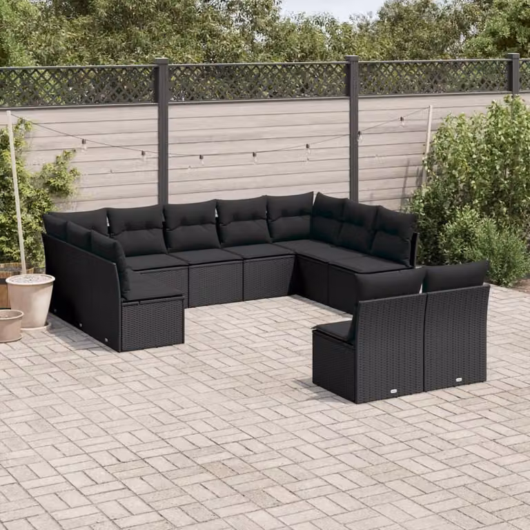 Maison Exclusive - Set Divani da Giardino 11 pz con Cuscini in Polyrattan Nero