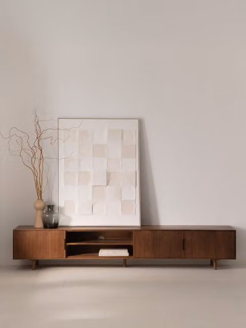Mobile TV Moena Kenay Home in legno di mango color beige e marrone stile mid-century L: 240 cm, P: 44 cm