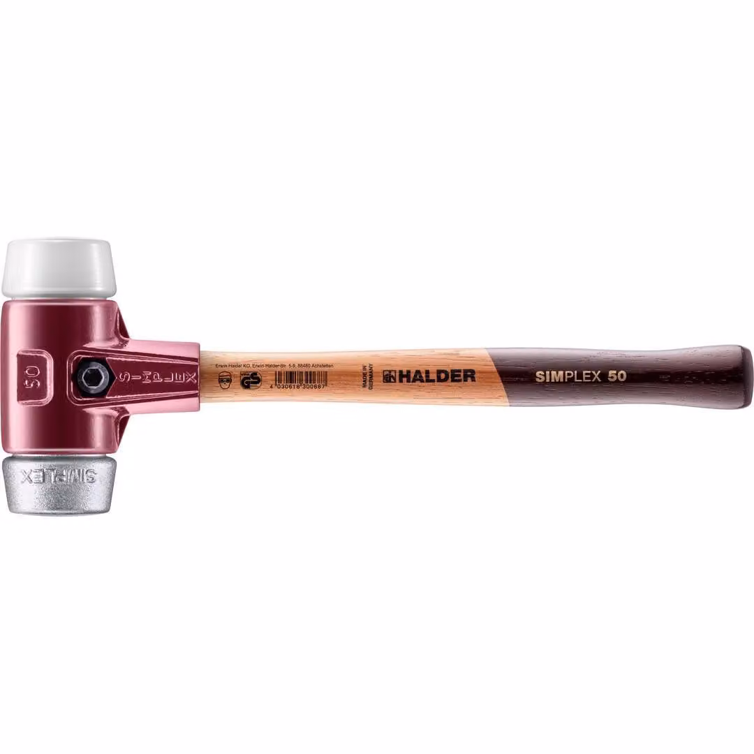 Mazza SIMPLEX soft-face con alloggiamento TE e manico in legno, Ø 50, superplastica / metallo morbido