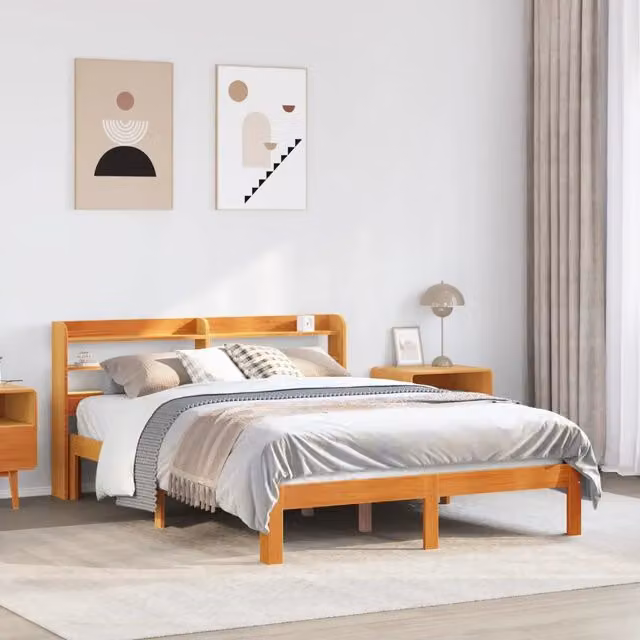 Letto senza Materasso-Struttura Letto Marrone Cera 135x190 cm in Legno di Pino 193122