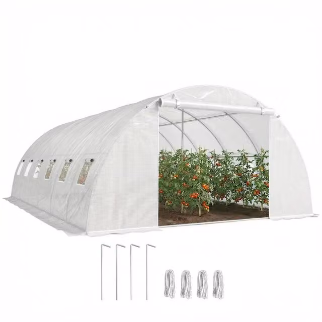 Serra da Giardino Tunnel con 2 Porte Avvolgibili e Finestre in Rete - Xylo - Copertura PE Anti-UV Bianco