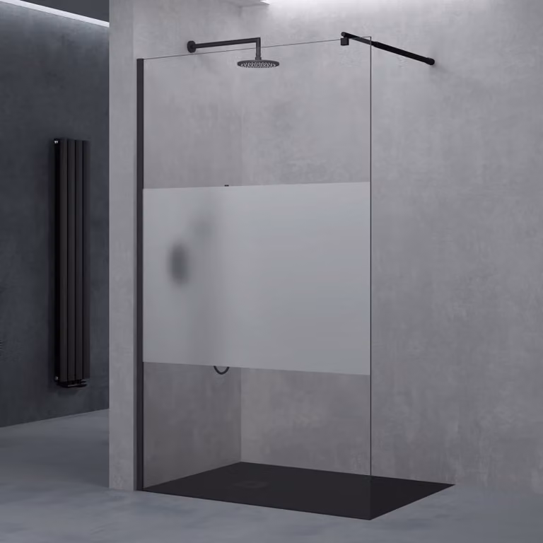 doporro Walk in Box Doccia 80x200 cm, Parete Doccia Fissa in Vetro Temperato 10 mm Anti Frantumi con Fascia Satinata, Barra Stabilizzatrice e Profilo Nero Opaco - Bremen01k