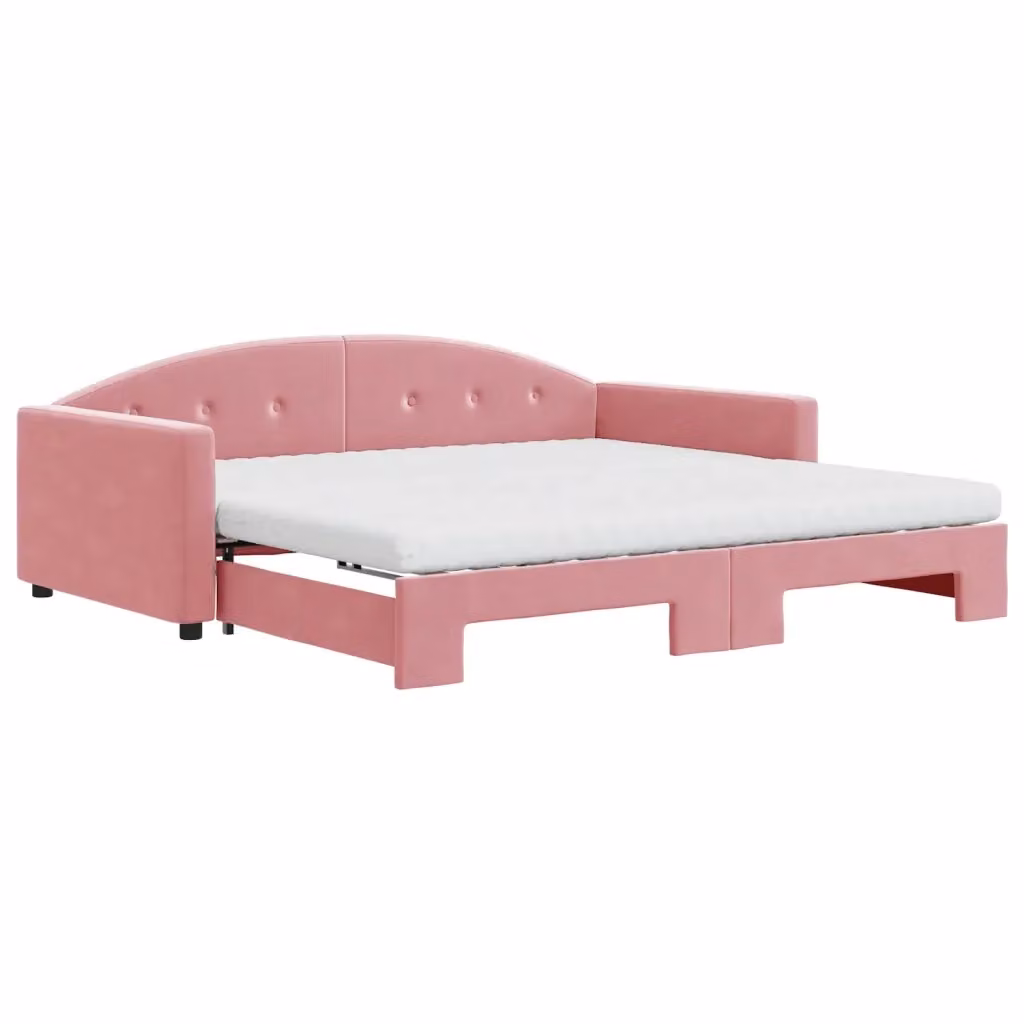 Divano Letto Estraibile vidaXL in Velluto Rosa con Materasso 100 x 200 cm – 2