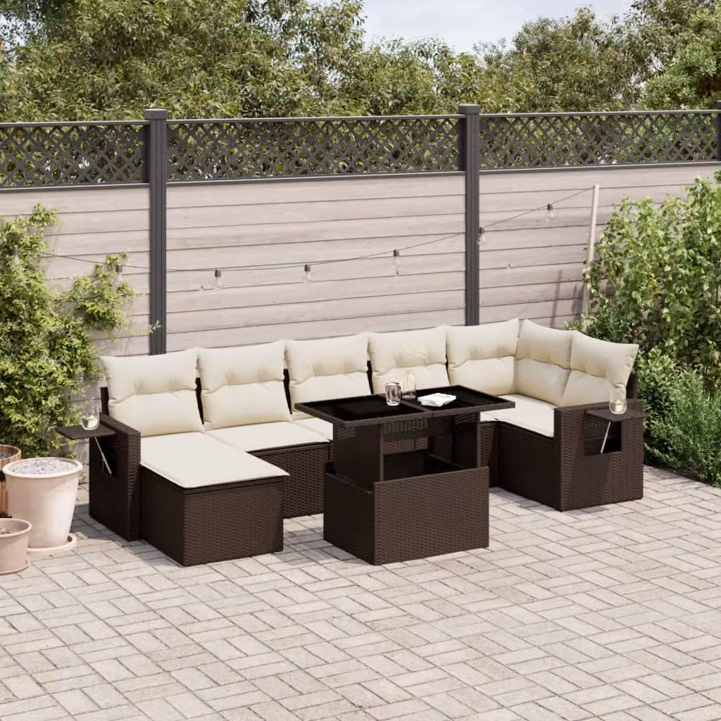 Set di Divani da Giardino vidaXL 8 pz in Polyrattan Marrone con Cuscini e Tavolino – 1