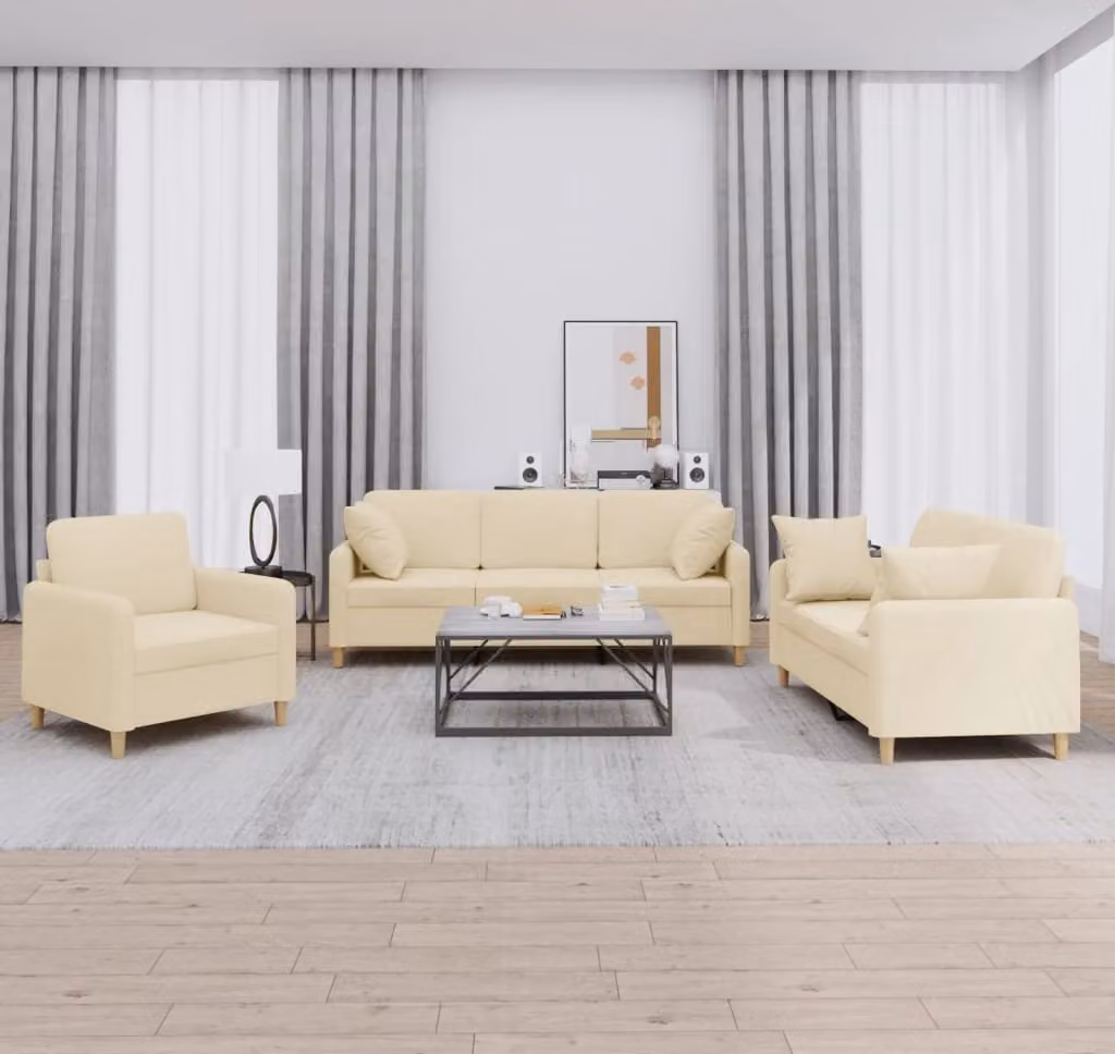 Maison Exclusive - Set divano a 3 pezzi con cuscini in tessuto color crema