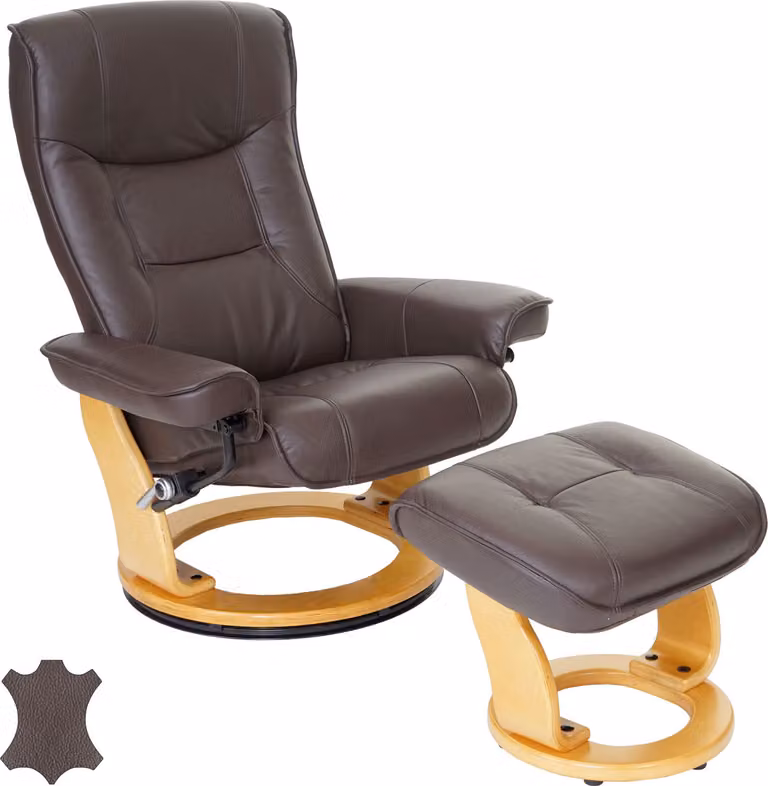 Poltrona relax MCA Halifax, poltrona da TV con poggiapiedi, vera pelle, portata massima 130 kg ~ marrone, marrone naturale