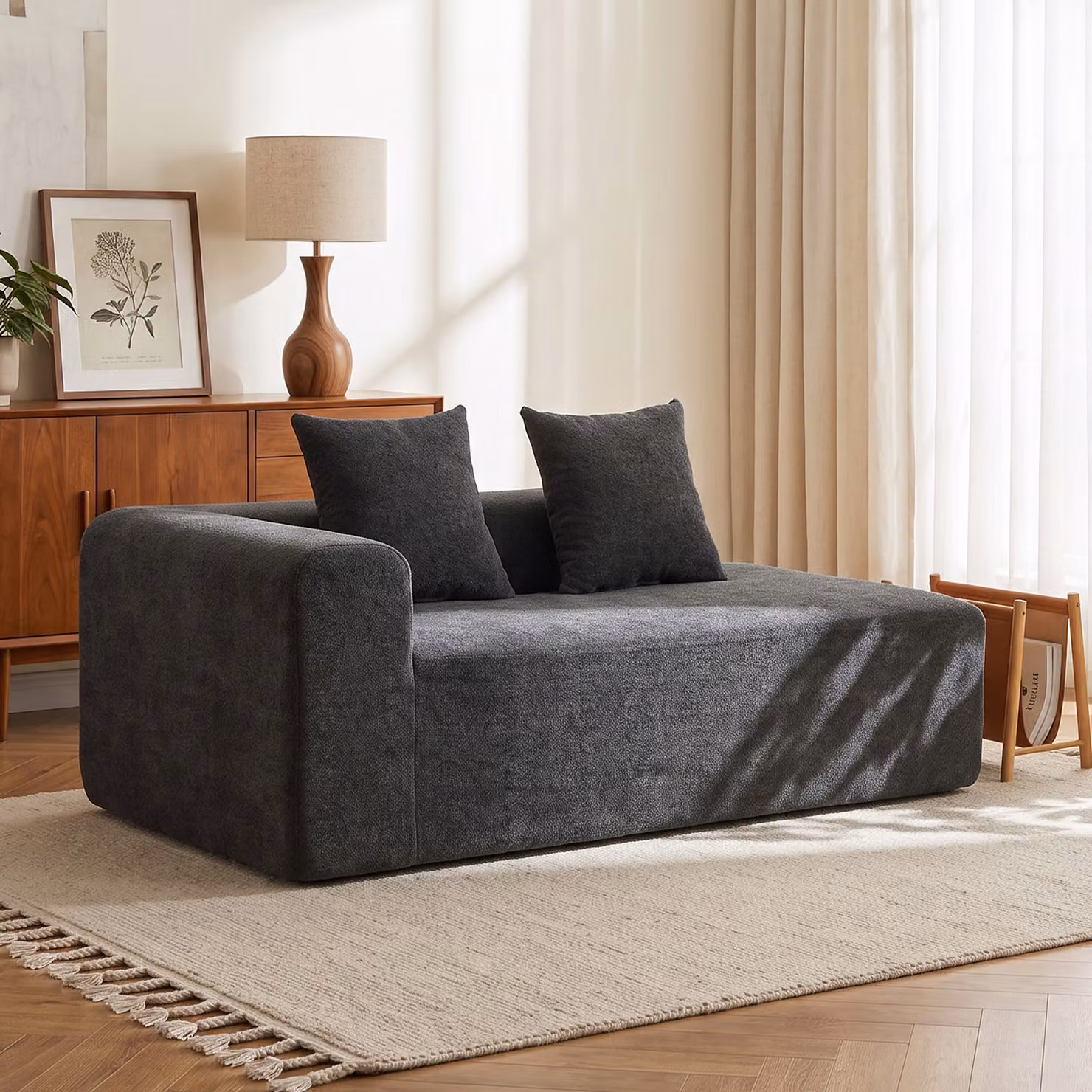 Divano 2 posti HOMCOM in chenille grigio scuro con 2 cuscini e seduta a molle L: 91,5 cm, P: 71,5 cm, H: 83 cm – 2