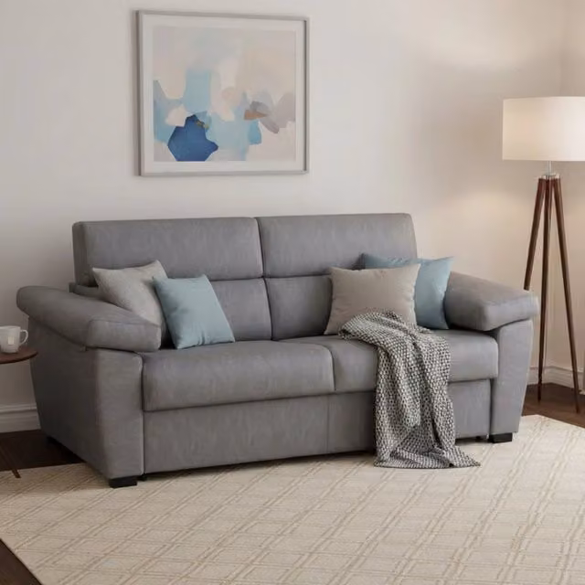 Divano Letto Trino DMORA Made in Italy, 3 Posti Sfoderabile in Tessuto Grigio, L: 225 cm, P: 95 cm – 1