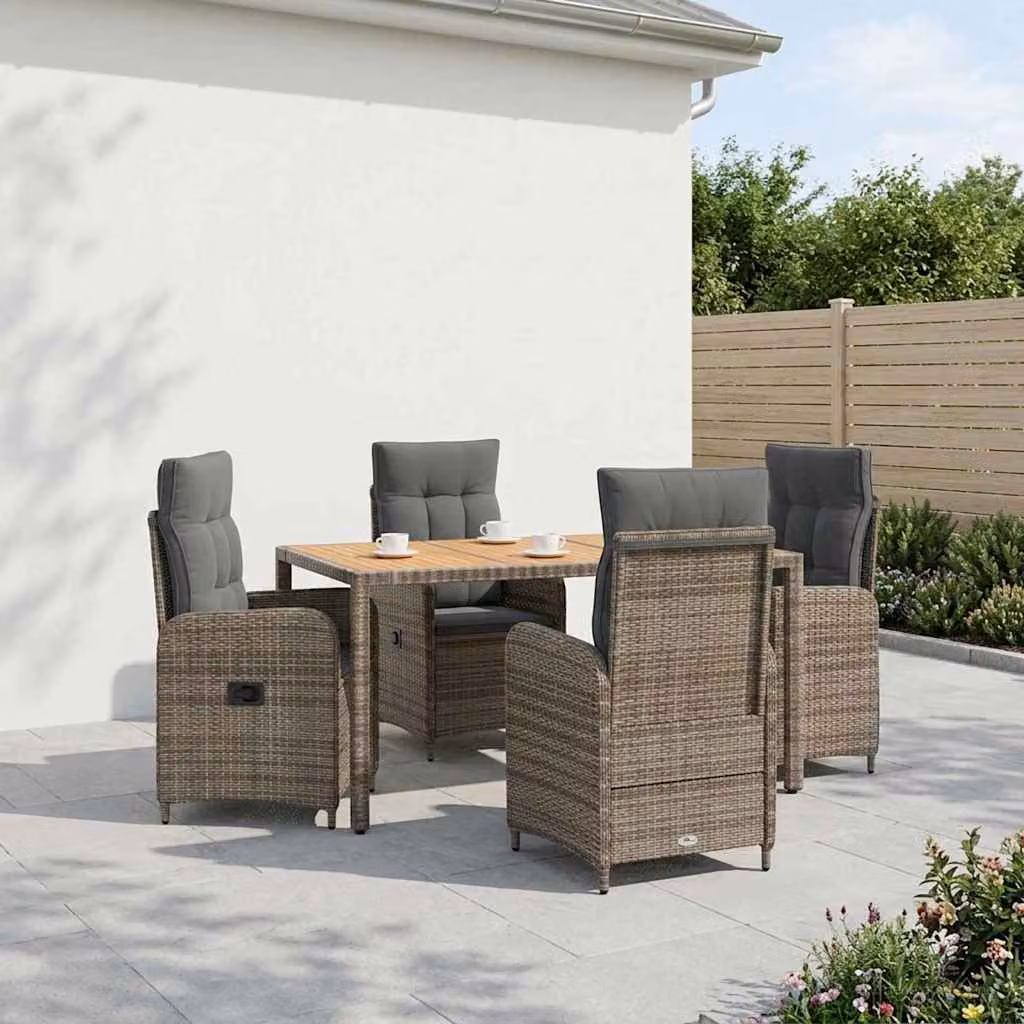 Set da pranzo per esterni vidaXL in polyrattan e legno di acacia, 5 pezzi, Grigio