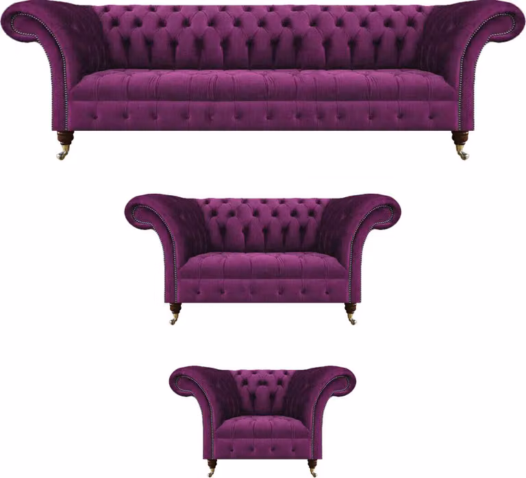 Wohnzimmer Lila Sofagarnitur 3tlg Luxus Textil Polster Möbel Chesterfield