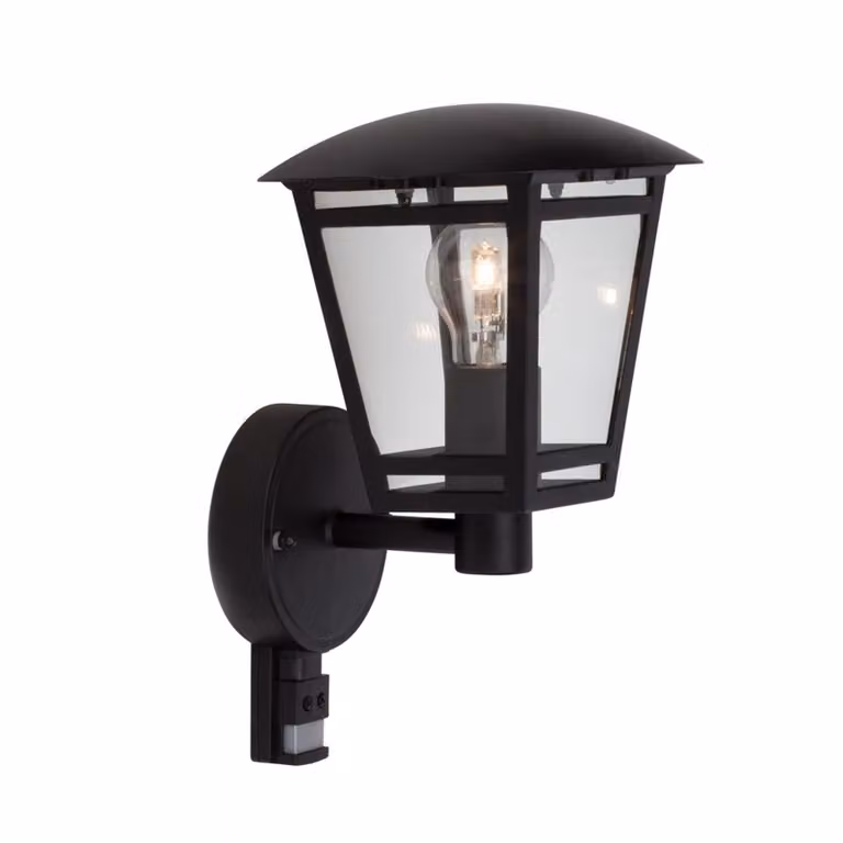 BRILLANTE applique da esterno Riley | luce esterna | metallo/vetro | nero | rilevatore di movimento | IP44 | 1x E27 max. 40 W