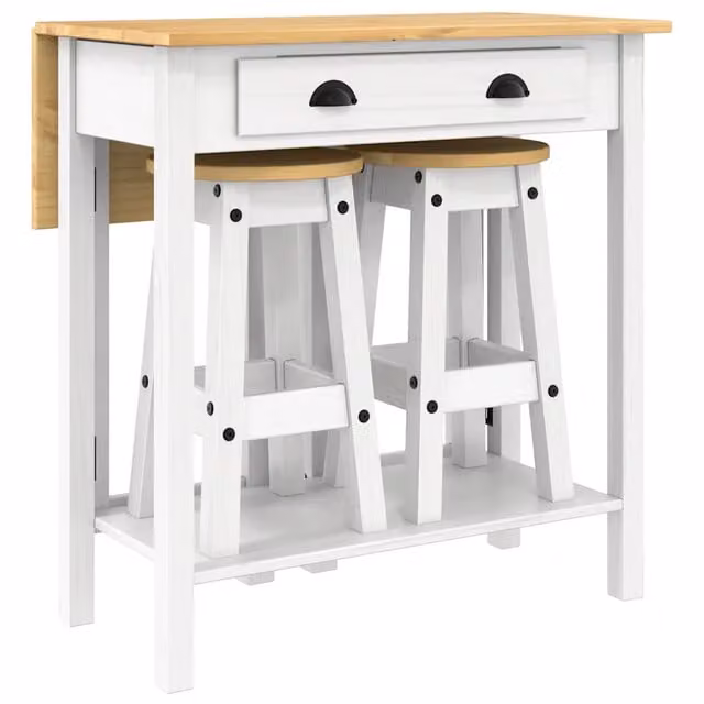 Set da Bar 3 pz Bianco in Legno Massello di Pino CFW2849863