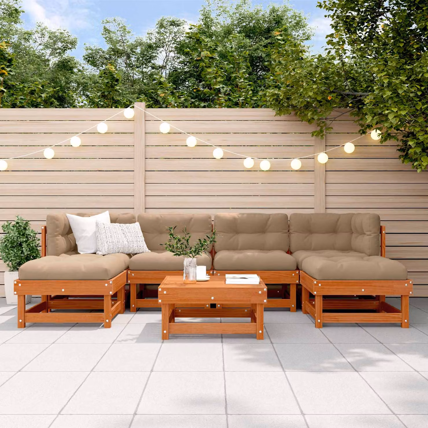 Set Lounge da Giardino vidaXL in Legno di Pino Cerato Marrone con 7 Pezzi e Cuscini