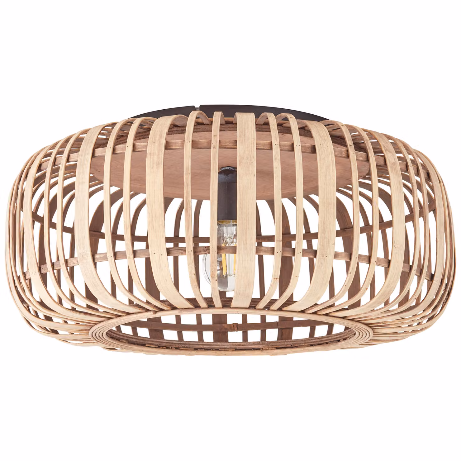 BRILLANTE plafoniera naturale WOODROW | Plafoniera in stile boho con paralume in bambù Ø 50 cm | 1x presa E27 max. 60W | metallo/bambù