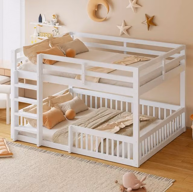 Letto a castello ULEVR 160x200 cm bianco con sponde di protezione, struttura in pino e MDF