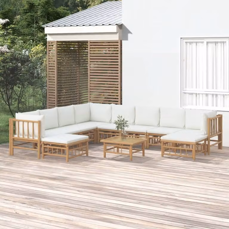 Maison Exclusive - Set da giardino da 11 pezzi con cuscini color bianco crema in bambù