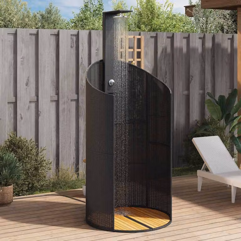 Doccia Esterna vidaXL Nera in Polyrattan e Legno di Acacia L/P/H: 100 x 100 x 241,5 cm