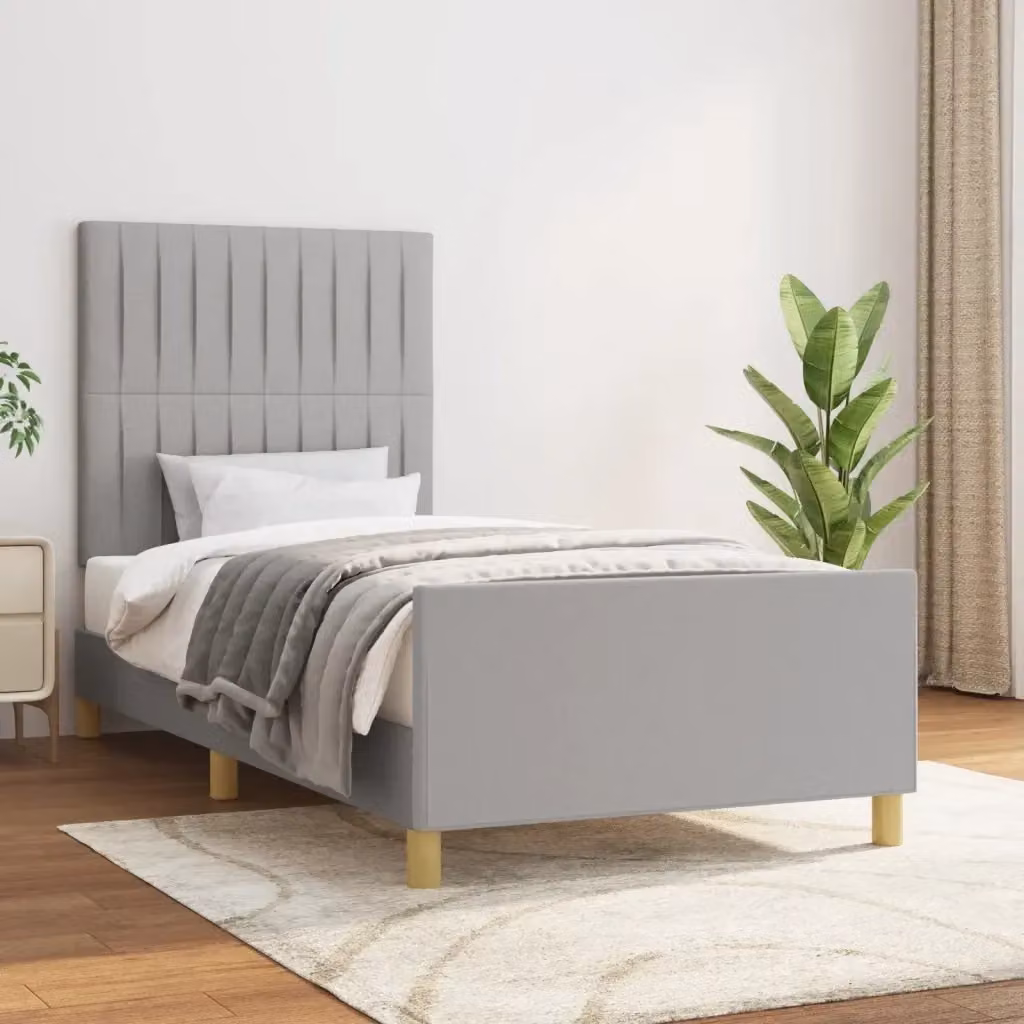 Letto singolo moderno in tessuto grigio con struttura in legno di larice L/P/H: 100 x 200 x 128 cm – 2