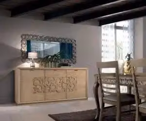 Credenza Eva KIVIO in legno massiccio di rovere e frassino naturale stile shabby chic color beige e marrone