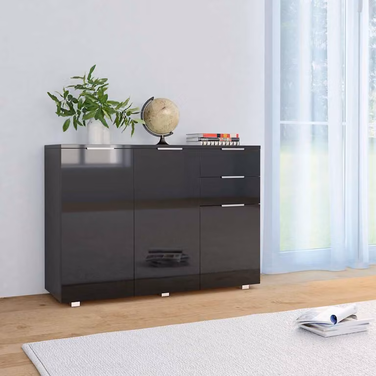 Credenza moderna vidaXL in legno MDF nero lucido L 107 cm, P 35 cm, H 80,5 cm