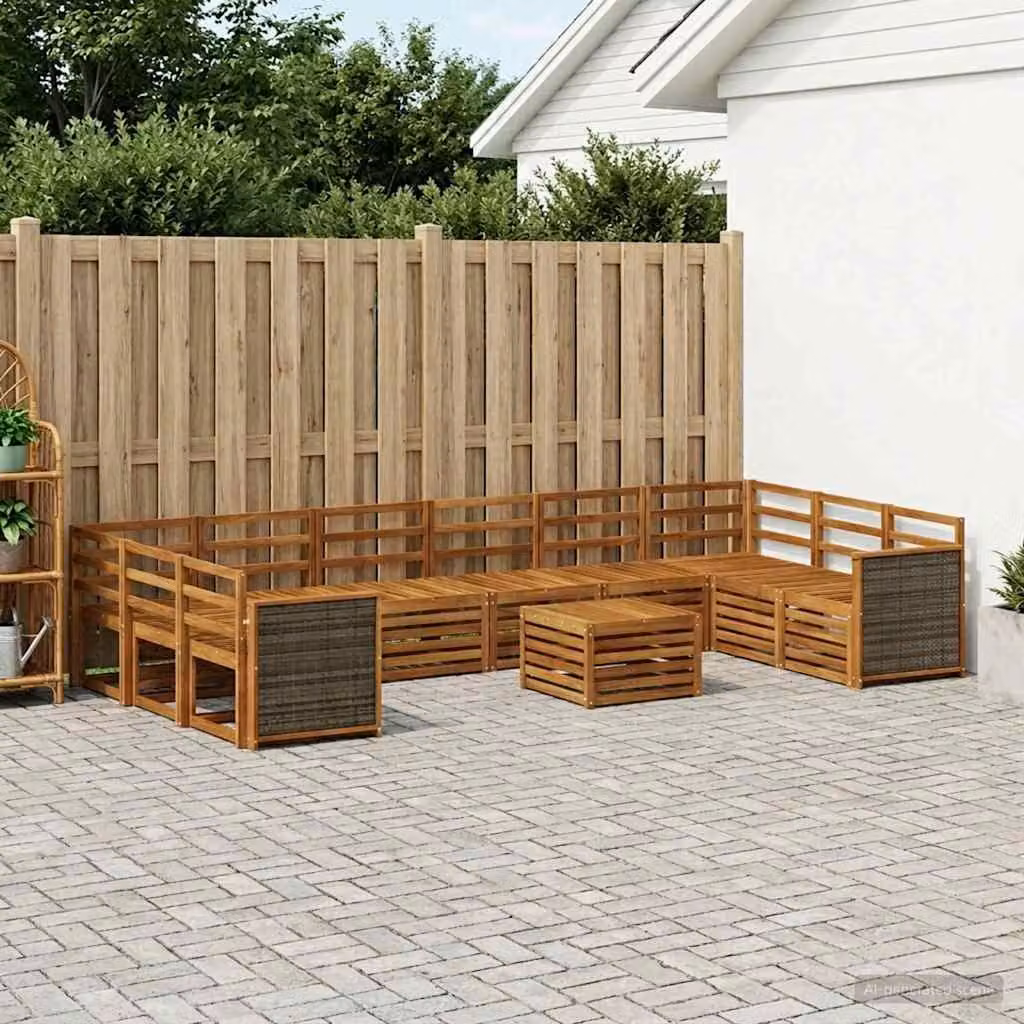 Set di divani da esterno vidaXL a forma di L in legno di acacia massello marrone con cuscini inclusi e tavolino da caffè