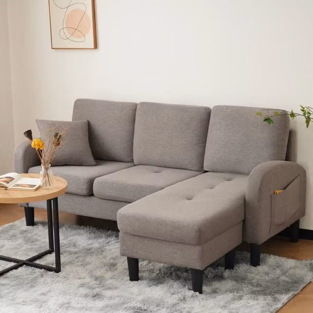 Divano Angolare con Chaise Longue 3 Posti ¨C MINIMAL ¨C Tessuto Cotone, 166x118x77 cm