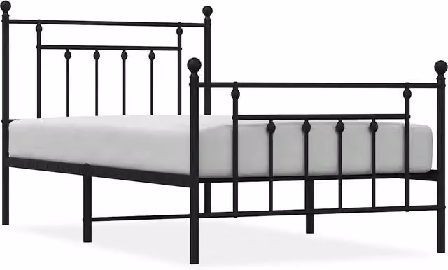 Letto singolo | Letto per adulti | Giroletto con Testiera e Pediera Metallo Nero 100x190 cm