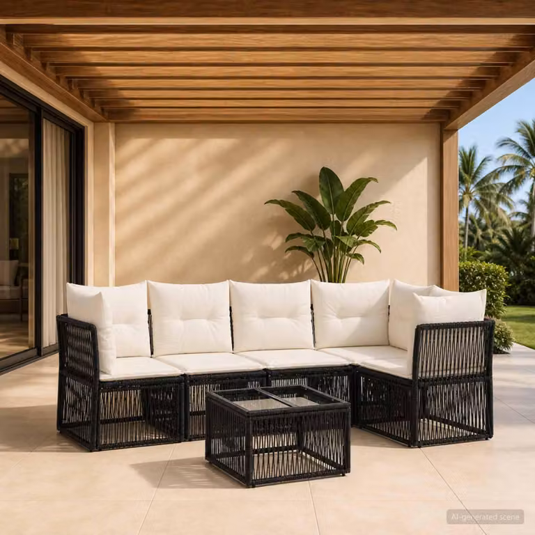 Maison Exclusive - Set da giardino composto da 6 pezzi, divano in rattan sintetico nero