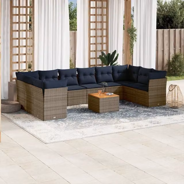 Set Divani da Giardino 11 pz con Cuscini in Polyrattan Grigio 3256166