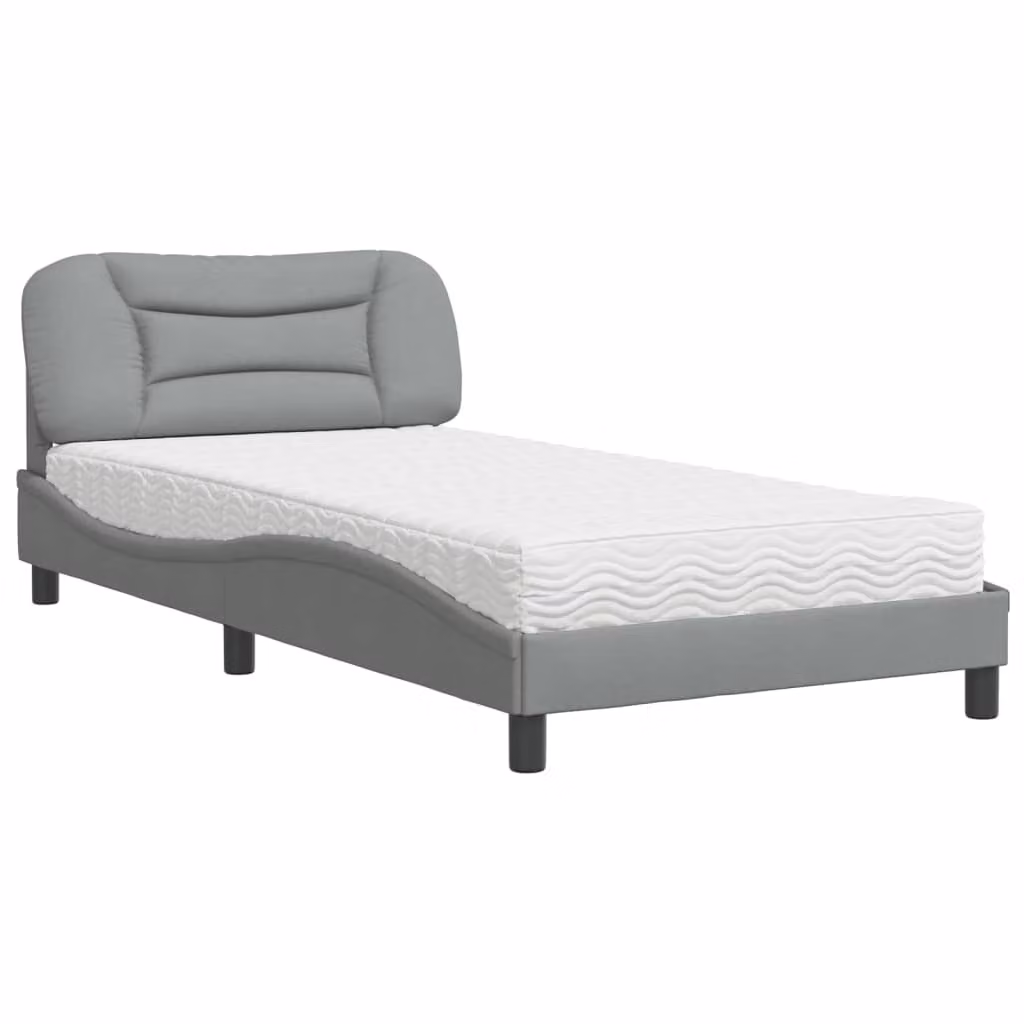Letto con Materasso Hvar Grigio Chiaro 100x200 cm in Tessuto