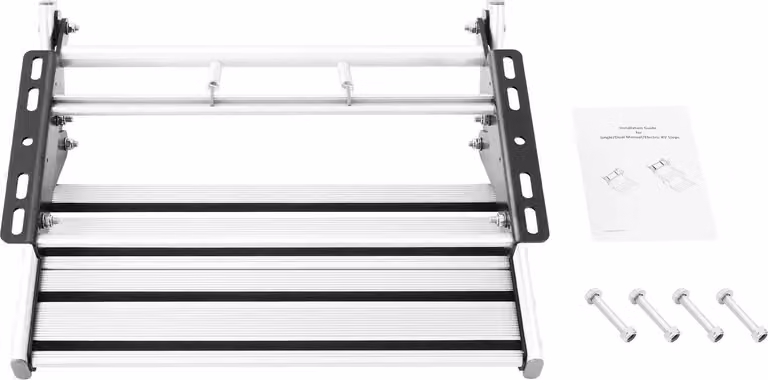 Gradino d'ingresso per camper e caravan - Gradino pieghevole manuale - Capacità di carico: 150 kg - Materiale: alluminio e acciaio inossidabile - Dimensioni del telaio: 55 cm - Colore: argento