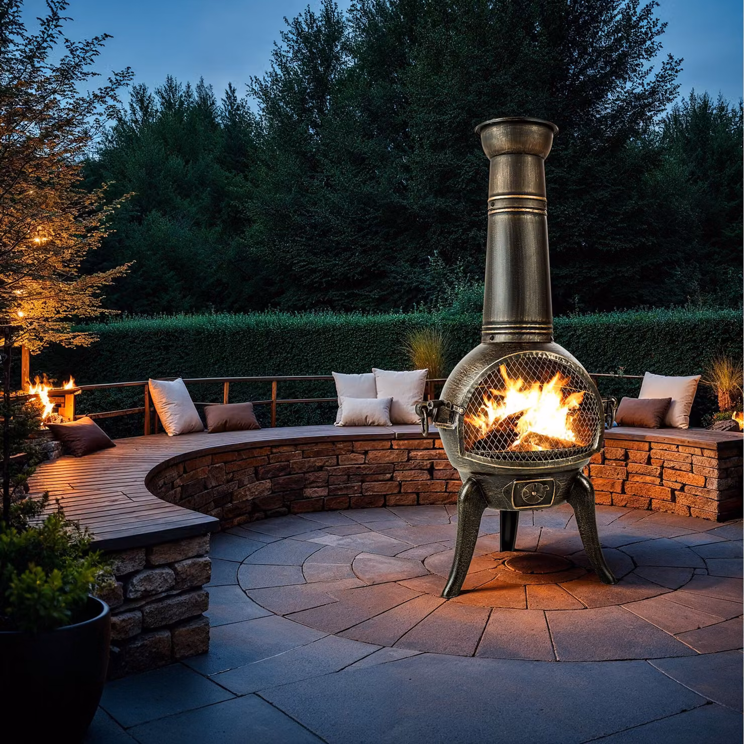 Chiminea TecTake GmbH in ghisa e acciaio grigio con base in legno L: 52 cm, P: 44 cm, H: 115 cm – 3