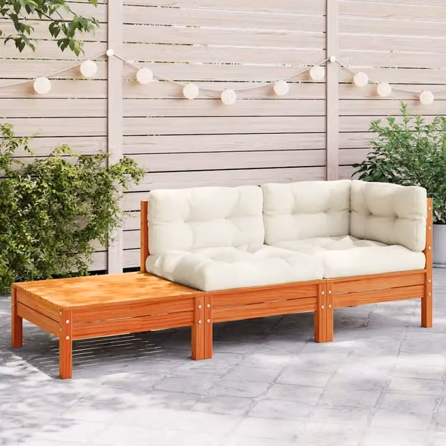 Divano Giardino con Cuscini e Poggiapiedi-Sofa da Giardino-Divanetto da esterno Legno Massello Pino
