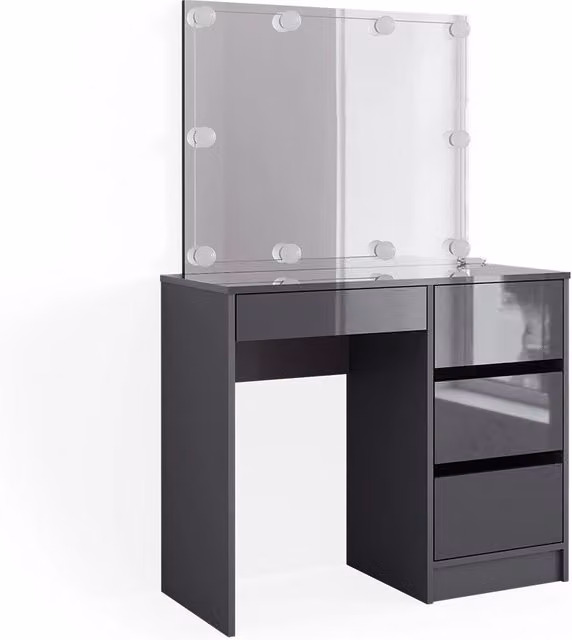 Tavolo da toeletta Sherry Antracite 90 cm con specchio e catena luminosa LED Vicco