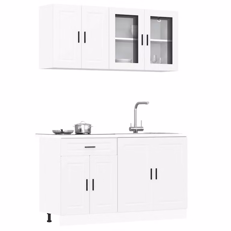 Set di mobili da cucina moderno vidaXL in legno e vetro bianco opaco