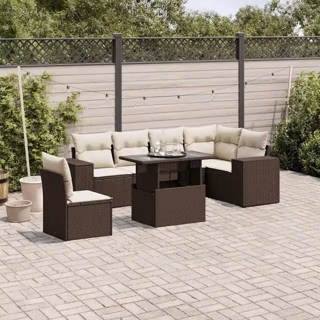 Set Divani da Giardino 7 pz con Cuscini Marrone in Polyrattan 3269203