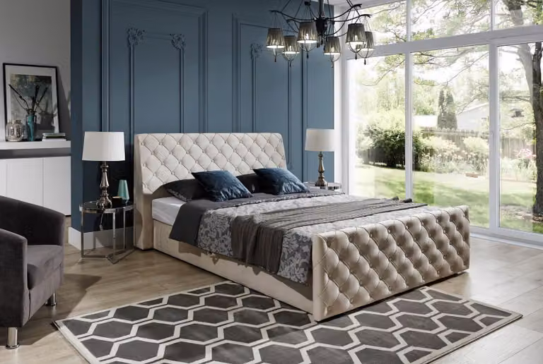 Chesterfield Bett Betten Leder 180x200cm Polster Ehe Design Leder Hotel Möbel