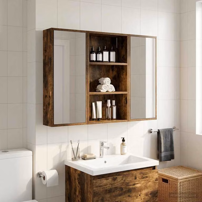 Armadio da bagno a muro vidaXL moderno in legno marrone con ripiani interni e ante a battente L/P/H: 40 x 14 x 70 cm