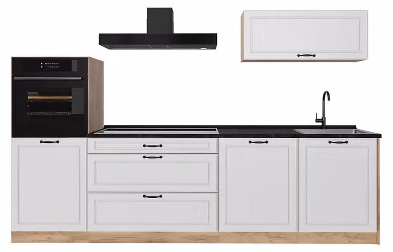Cucina componibile Vicco R-Line Bianco country/Rovere dorato 280 cm senza piano di lavoro, Model 67989