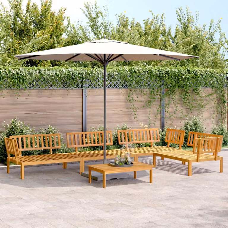 vidaXL Set Divano da Giardino a L in Legno di Acacia Marrone con 5 Pezzi e Cuscini inclusi