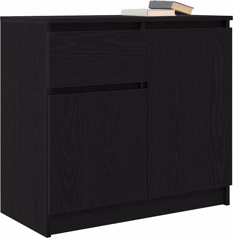 Credenza con Cassetto Rovere Nero 71x35x65 cm Legno Multistrato