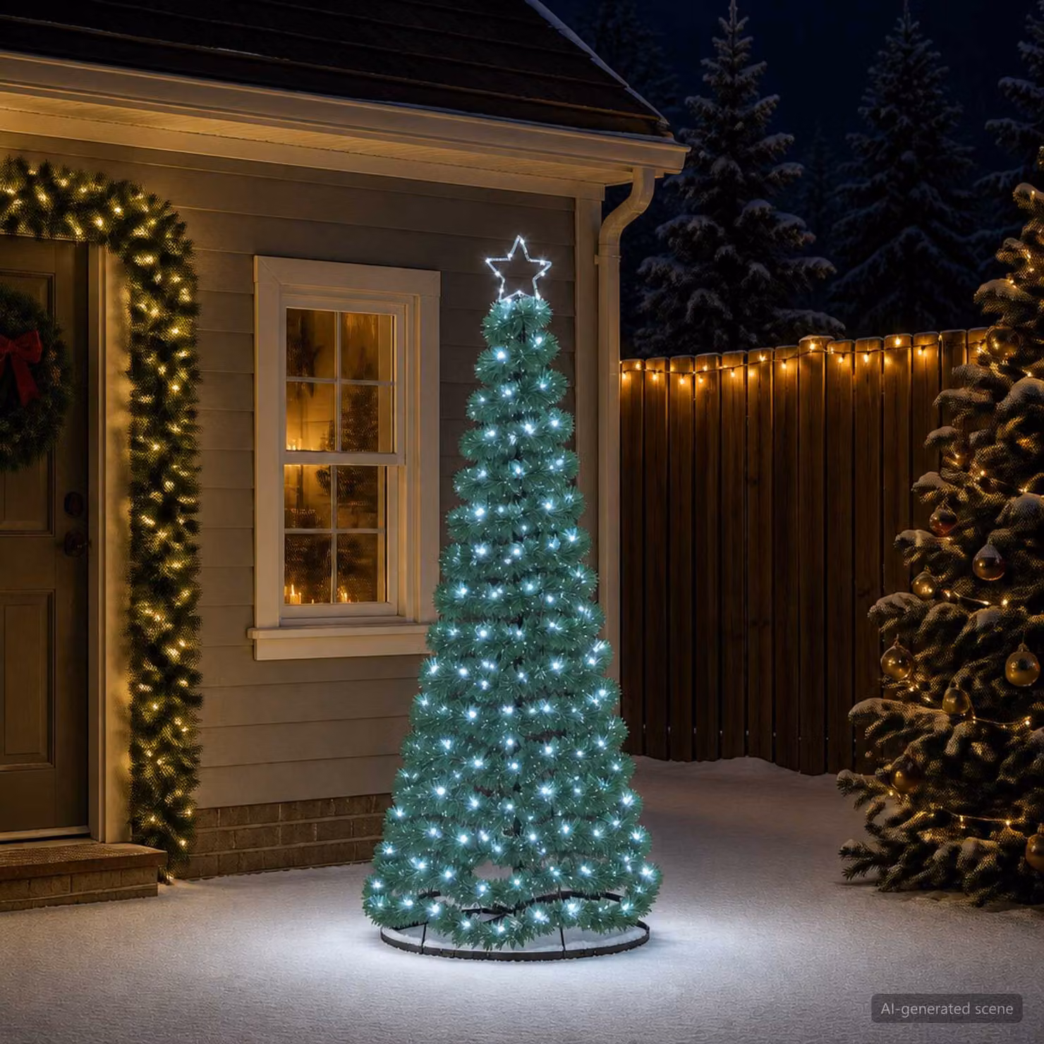 vidaXL Albero di Natale in tinsel con luci LED e base EKENAS 180 cm
